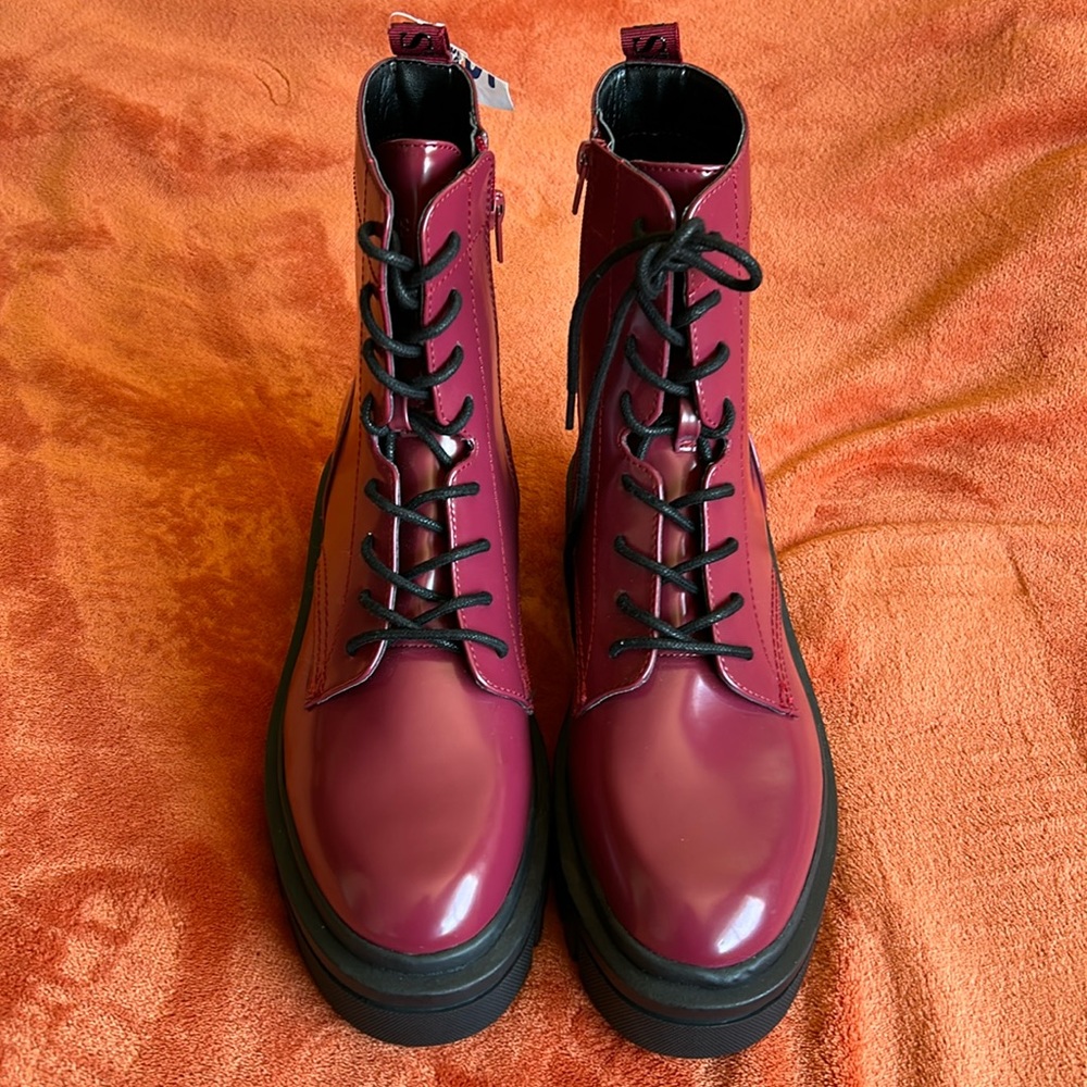 Guess, Women Size 10  Forster Burgundy Combat Boots